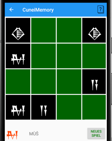 Display-Ansicht auf dem Handy des Spiels Cunei Memory.