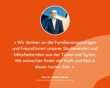 Prof. Dr. Carsten Diener spricht den Familienangehörigen und Freund:innen unserer Studierenden und Mitarbeitenden aus der Türkei und Syrien die Anteilnahme aus.